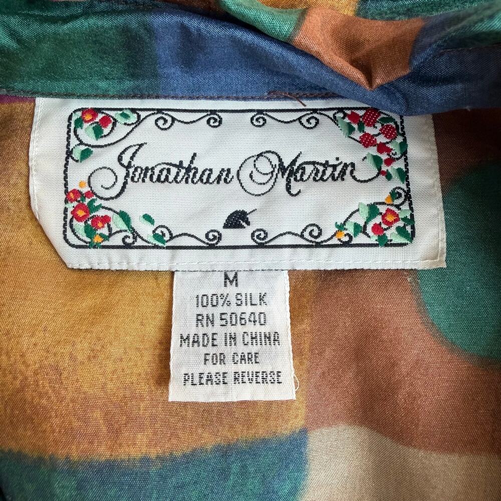 Vintage Jonathan Martin Patchwork Silk Button Front Blouse Women's M Long Sleeve - Picture 4 of 8
